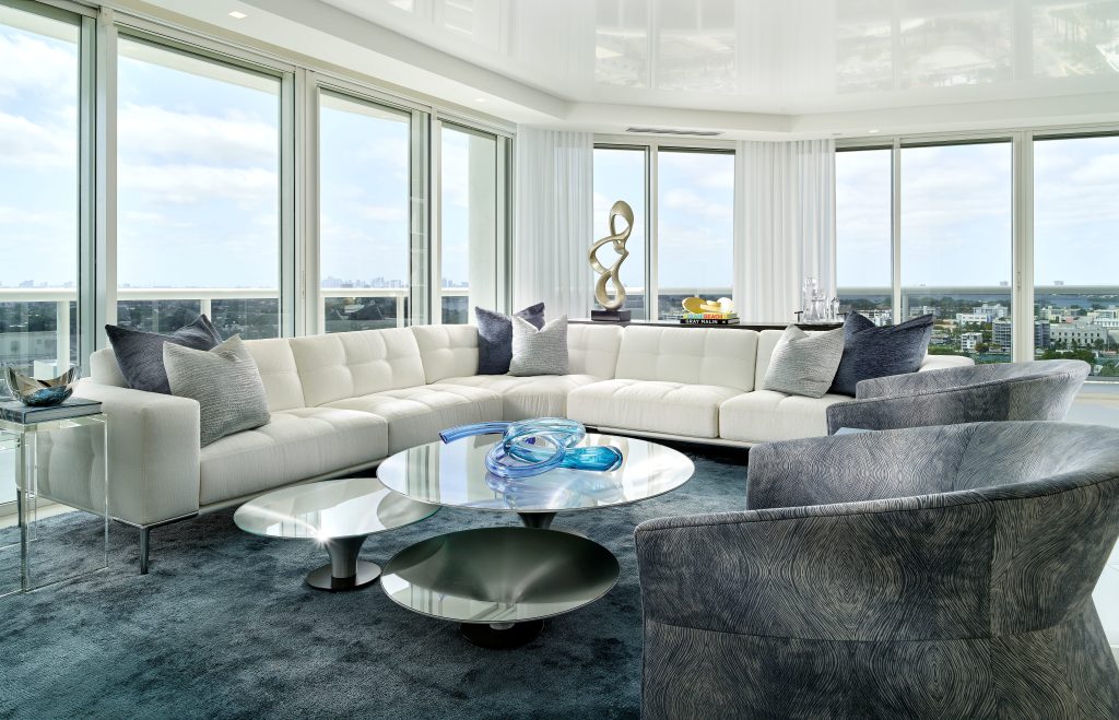 Luxurious living room interior designed by Sourced Interiors, Miami — soft neutral palette with layered textures